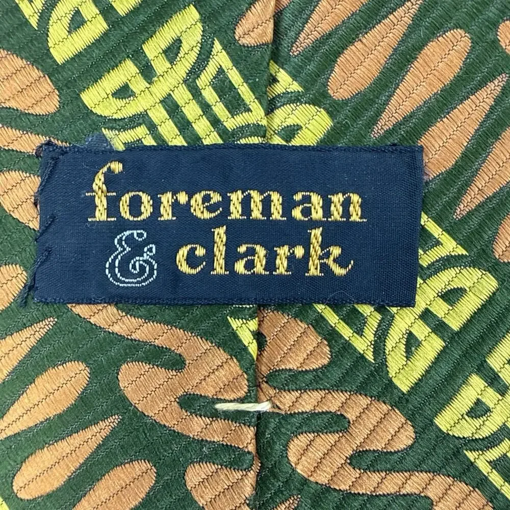 Vintage 70s Foreman & Clark Orange Green Geometric Wide Necktie